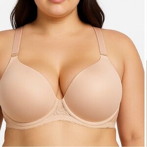 Paramour Lace Back T-Shirt Bra 42DD Nude Underwire Lightly Lined